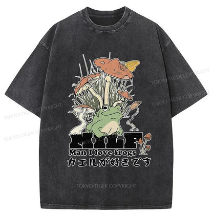 Tokyo-Tiger Man I Love Frogs Washed T-Shirt