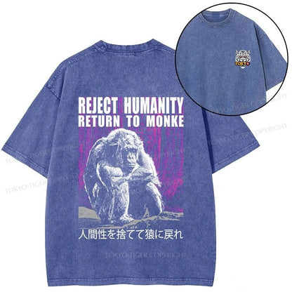 Tokyo-Tiger Reject Humanity Return To Monkey Front Back Washed T-Shirt