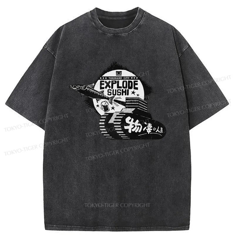 Tokyo-Tiger Explode Sushi Japanese Washed T-Shirt