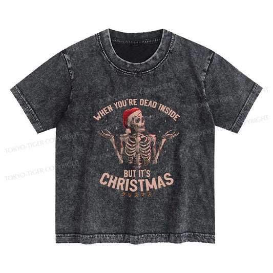 Tokyo-Tiger Skeleton Christmas Kids Washed T-Shirt