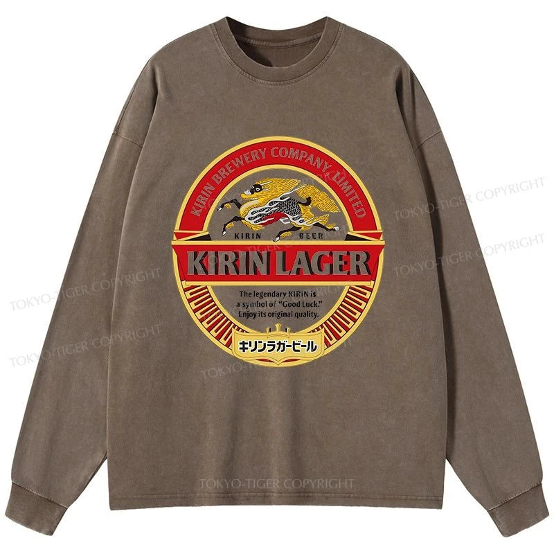 Tokyo-Tiger Kirin Ichiban Beer Logo Japan Washed Long Sleeve T-Shirt