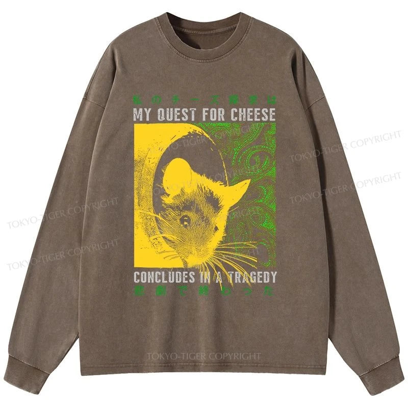 Tokyo-Tiger Mouse Has A Passion For Cheese Washed Long Sleeve T-Shirt