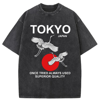 Tokyo-Tiger Crane Tsuru Japanese Vintage Washed T-Shirt