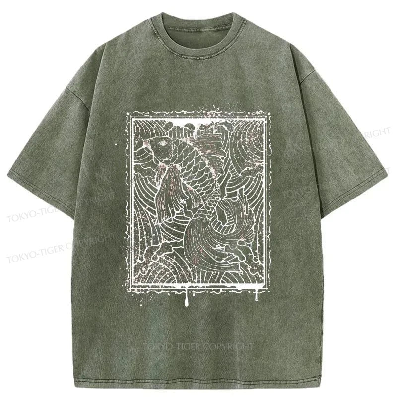 Tokyo-Tiger Japanese Art Koi Fish Washed T-Shirt