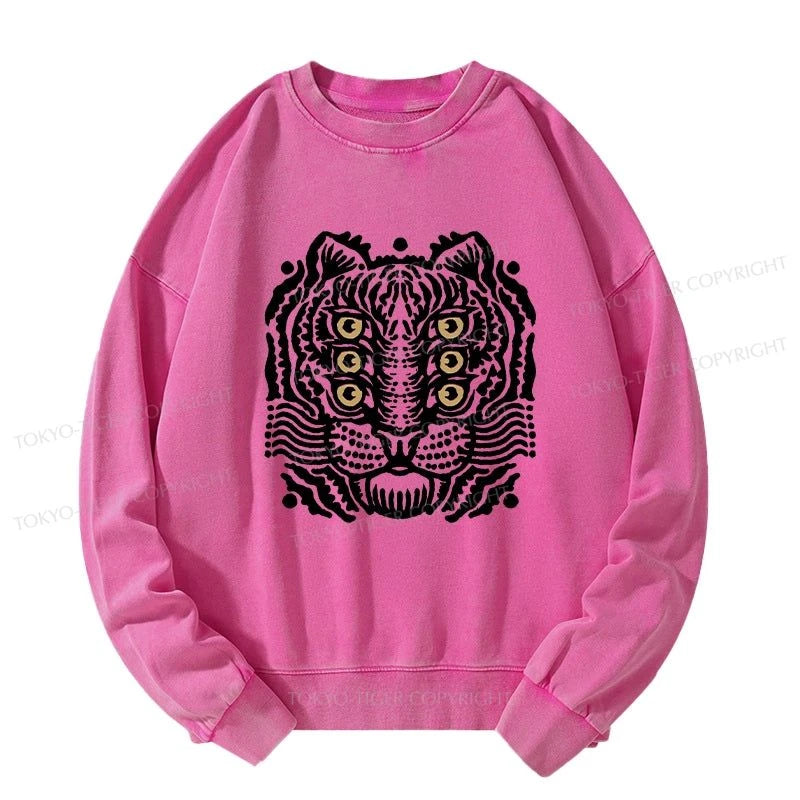 Tokyo-Tiger Six-eyed Cat Japanese Washed Sweatshirt