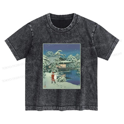 Tokyo-Tiger Ukiyoe Santa Claus Kids Washed T-Shirt