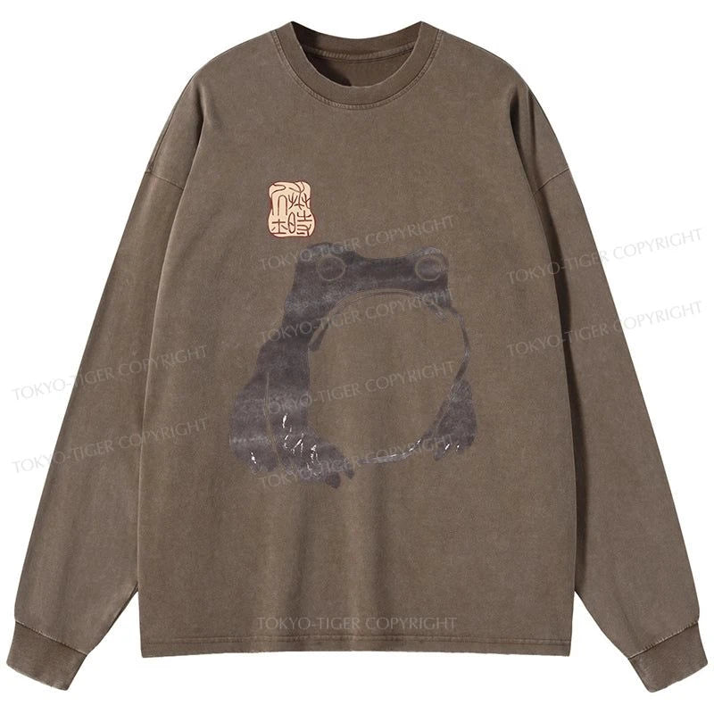 Tokyo-Tiger Matsumoto Hoji woodblock print frog Washed Long Sleeve T-Shirt