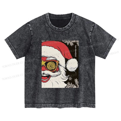 Tokyo-Tiger Cool Santa In Christmas Kids Washed T-Shirt