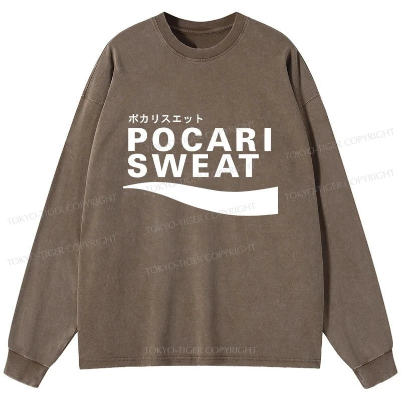 Tokyo-Tiger Japanese Pocari Sweat Logo Washed Long Sleeve T-Shirt