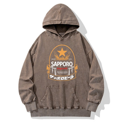 Tokyo-Tiger Sapporo Beer Japanese Memorabilia Washed Hoodie