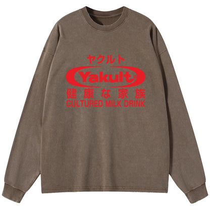 Tokyo-Tiger Yakult Logo Washed Long Sleeve T-Shirt