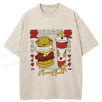 Tokyo-Tiger Burger And Soda Japanese Washed T-Shirt