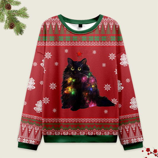 Tokyo-Tiger Lights Cat Japanese Red Christmas Ugly Sweater