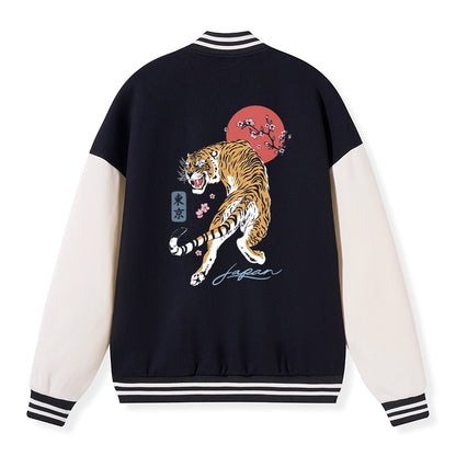 Tokyo-Tiger Tiger Blossom Japanese Sakura Embroidery Varsity Jacket