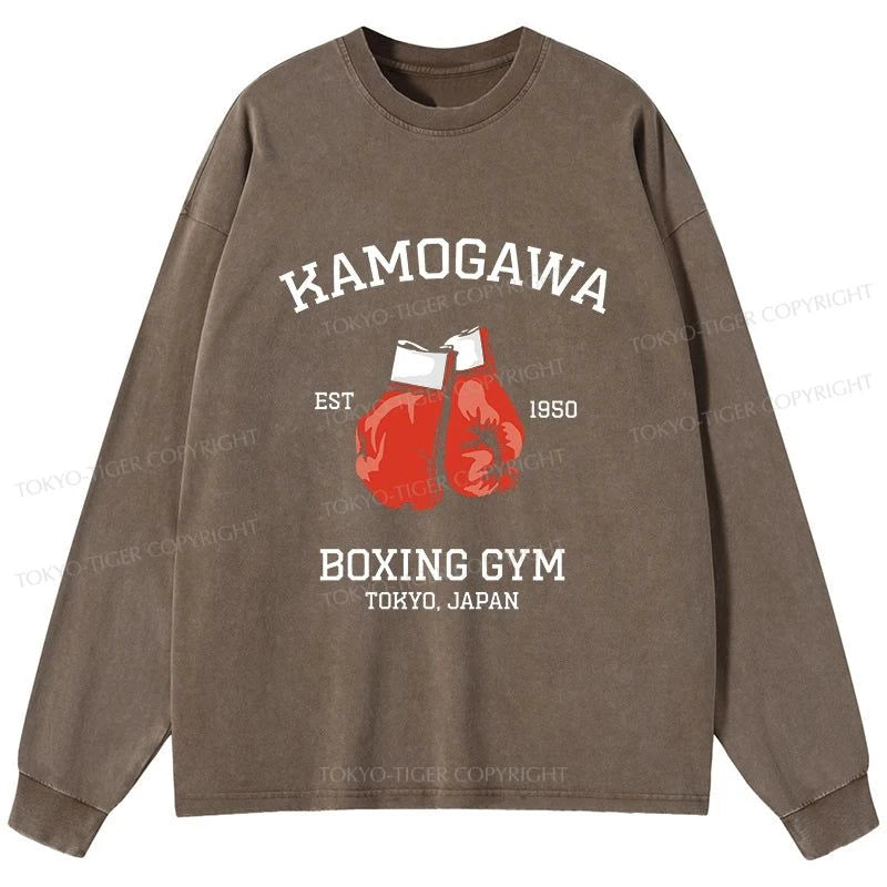 Tokyo-Tiger Retro Boxing Gloves Manga Anime Washed Long Sleeve T-Shirt