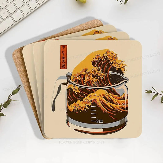 Tokyo-Tiger The Great Wave Of Coffee Japanese Coaster