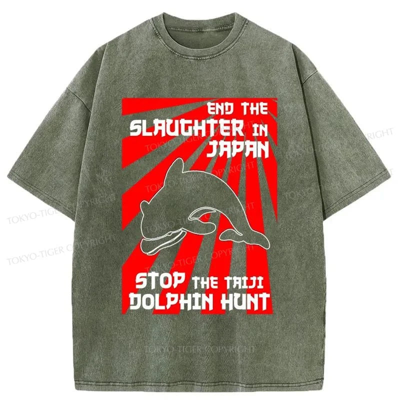 Tokyo-Tiger Protest The Taiji Dolphin Hunt Washed T-Shirt