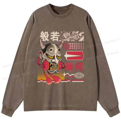 Tokyo-Tiger Hannya Mask Japanese Washed Long Sleeve T-Shirt