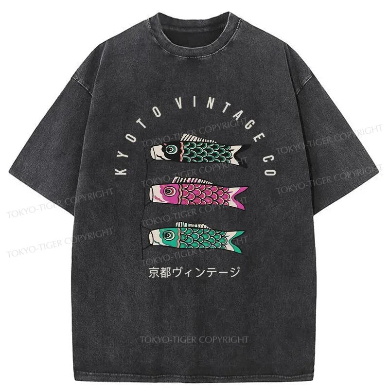 Tokyo-Tiger Carp Flag Japanese Washed T-Shirt