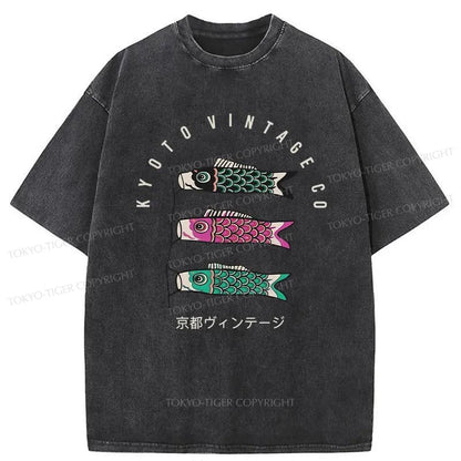 Tokyo-Tiger Carp Flag Japanese Washed T-Shirt