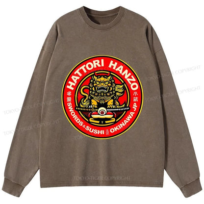 Tokyo-Tiger Hattori Hanzo - Swords & Sushi Essential Washed Long Sleeve T-Shirt