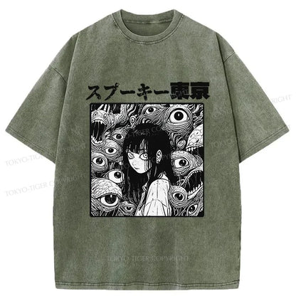 Tokyo-Tiger Scary Girl Japanese Washed T-Shirt