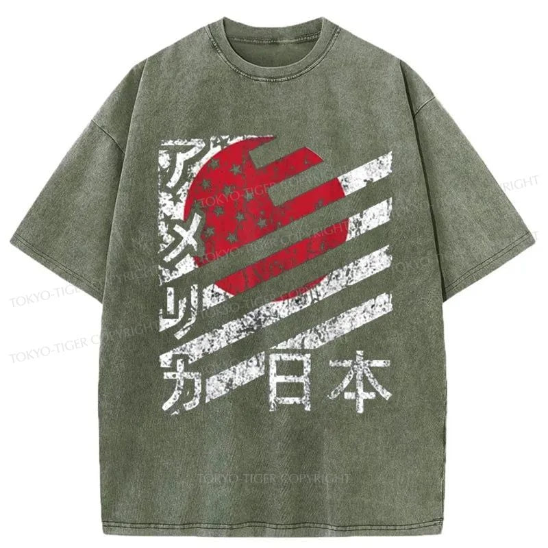 Tokyo-Tiger Combining The Flags Of The USA and Japan Washed T-Shirt