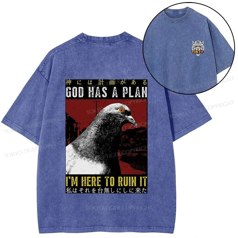 Tokyo-Tiger Pigeons That Want To Break The Plan Front Back Washed T-Shirt