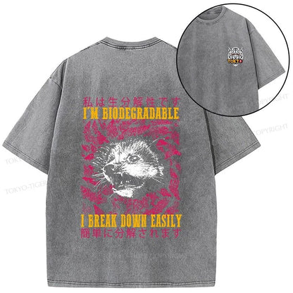 Tokyo-Tiger An Easily Breakable Opossum Front Back Washed T-Shirt