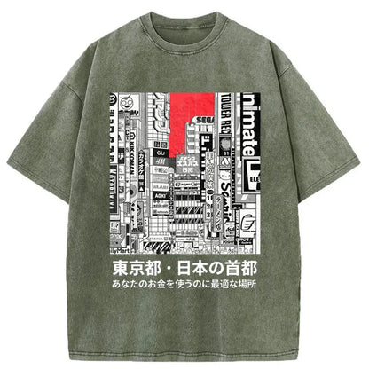 Tokyo-Tiger Tokyo City Street View Washed T-Shirt