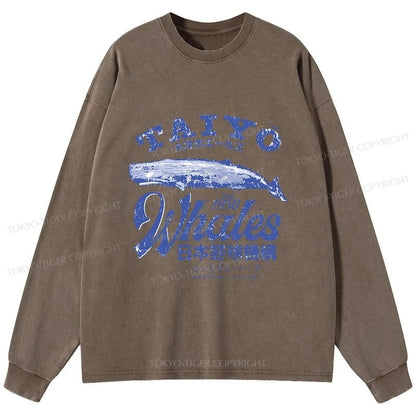 Tokyo-Tiger Japan Taiyo Whales Washed Long Sleeve T-Shirt