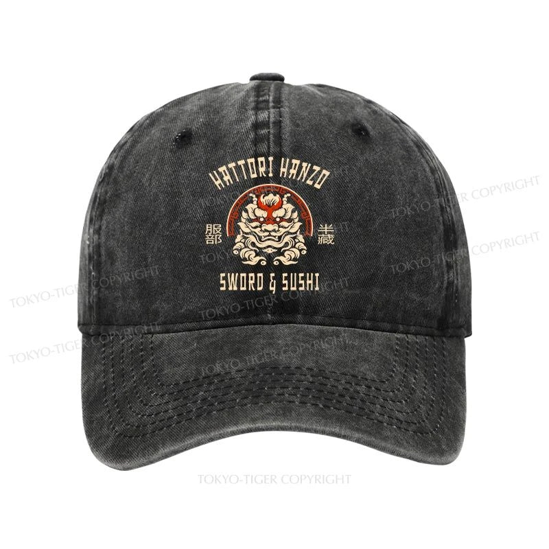 Tokyo-Tiger Hattori Hanzo Sword And Sushi Japanese Washed Cap