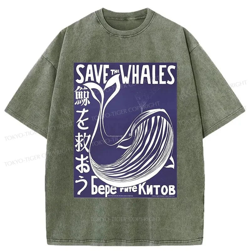 Tokyo-Tiger Save The Whales Japanese Washed T-Shirt