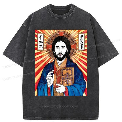 Tokyo-Tiger Japanese Jesus Image Washed T-Shirt