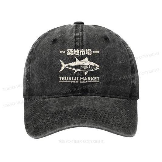 Tokyo-Tiger Retro Tsukiji Fish Market Streetwear Tokyo Washed Cap