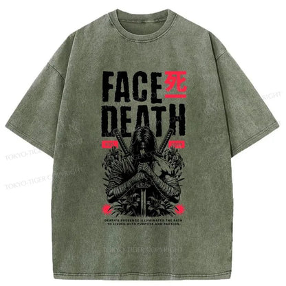 Tokyo-Tiger Samurai Face Death Japanese Washed T-Shirt