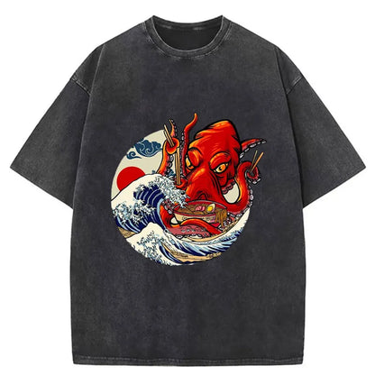 Tokyo-Tiger Octopus kanagawa Washed T-Shirt