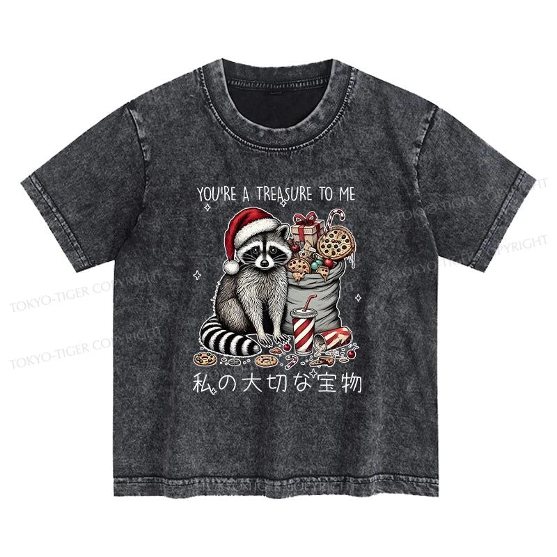 Tokyo-Tiger Cute Raccoon Christmas Kids Washed T-Shirt