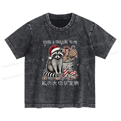 Tokyo-Tiger Cute Raccoon Christmas Kids Washed T-Shirt