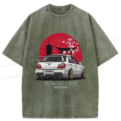 Tokyo-Tiger Subaru Racing Car Japanese Washed T-Shirt