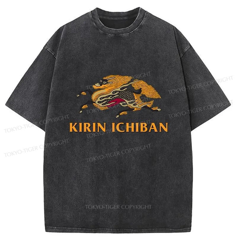 Tokyo-Tiger Japanese Kirin Beer Logo Washed T-Shirt