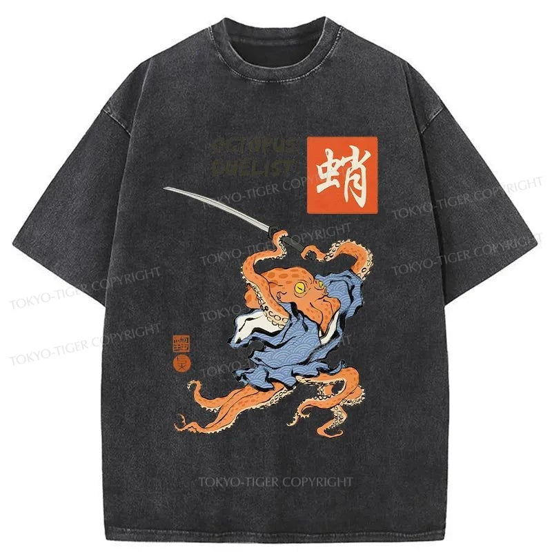 Tokyo-Tiger Octopus Warrior Washed T-Shirt