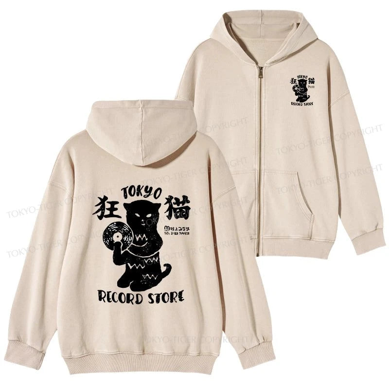 Tokyo-Tiger Tokyo Record Store Cat CD Washed Zip Hoodie