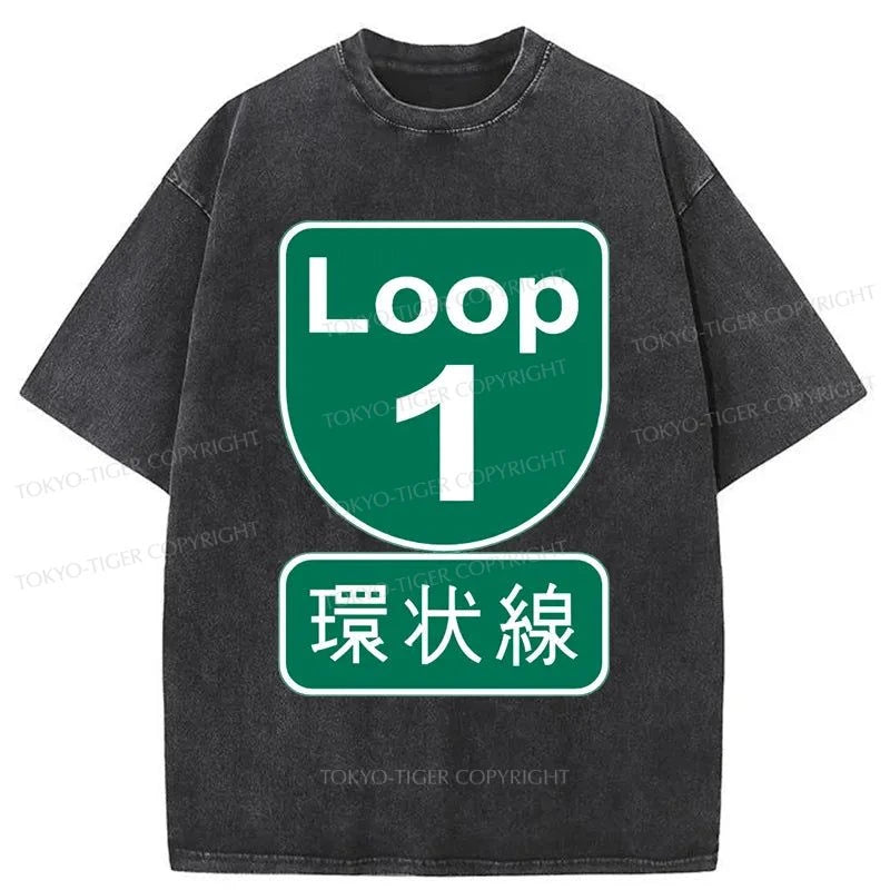 Tokyo-Tiger Osaka Loop Road Sign Japan Washed T-Shirt