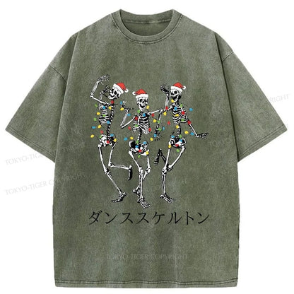 Tokyo-Tiger Skeleton Dancing Christmas Washed T-Shirt