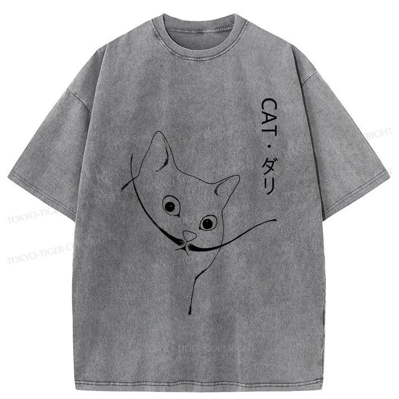 Tokyo-Tiger Dali Cat Japanese Washed T-Shirt