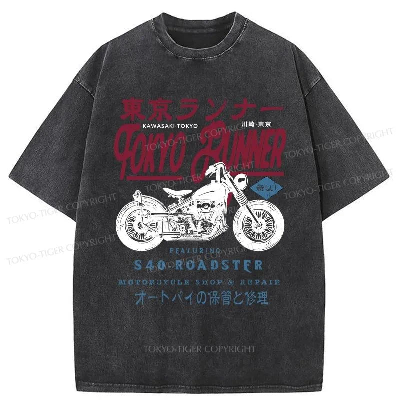 Tokyo-Tiger Motorcycle Japanese Washed T-Shirt