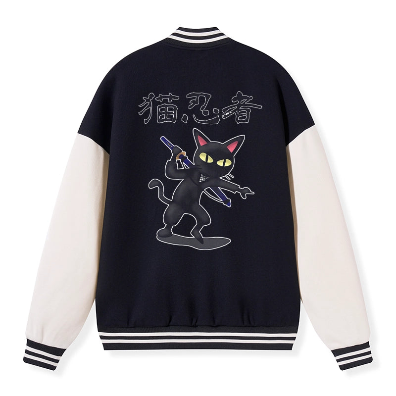 Tokyo-Tiger Ninja Cat Embroidery Varsity Jacket