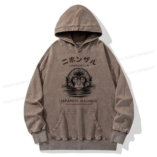 Tokyo-Tiger The Macaque Monkey In The Bath Japanese Washed Hoodie