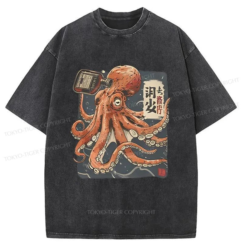 Tokyo-Tiger Octopus Drink Washed T-Shirt